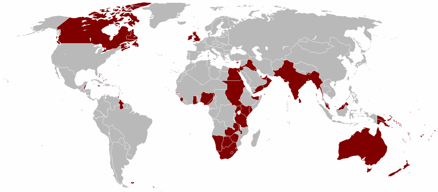 A historical map illustrating the vast territories of the British Empire at its peak, highlighting its global footprint